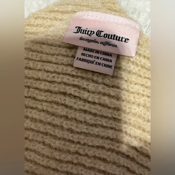 Juicy Couture Beige Knit Beanie and Scarf Set